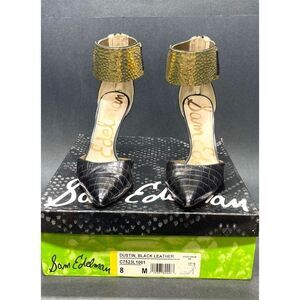 Sam Edelman Dustin Black Leather Ankle Cuff "Dustin" Pump High Heels 8M IOB